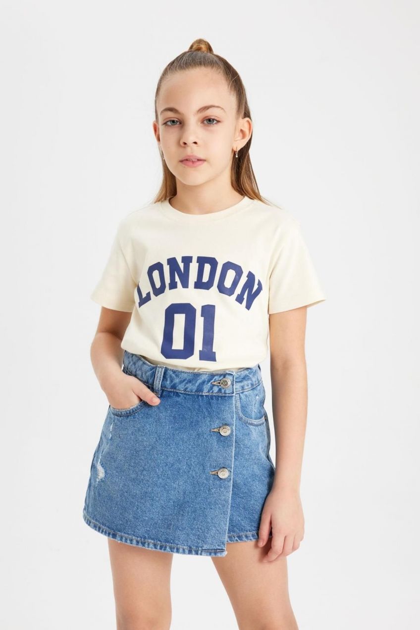 DEFACTO Girls Slim Fit Ribbed Camisole Printed Short Sleeve T-Shirt