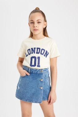DEFACTO Girls Slim Fit Ribbed Camisole Printed Short Sleeve T-Shirt