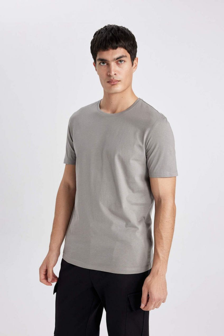DEFACTO Regular Fit Premium Quality Mercerized Crew Neck Short Sleeve 100% Cotton T-Shirt