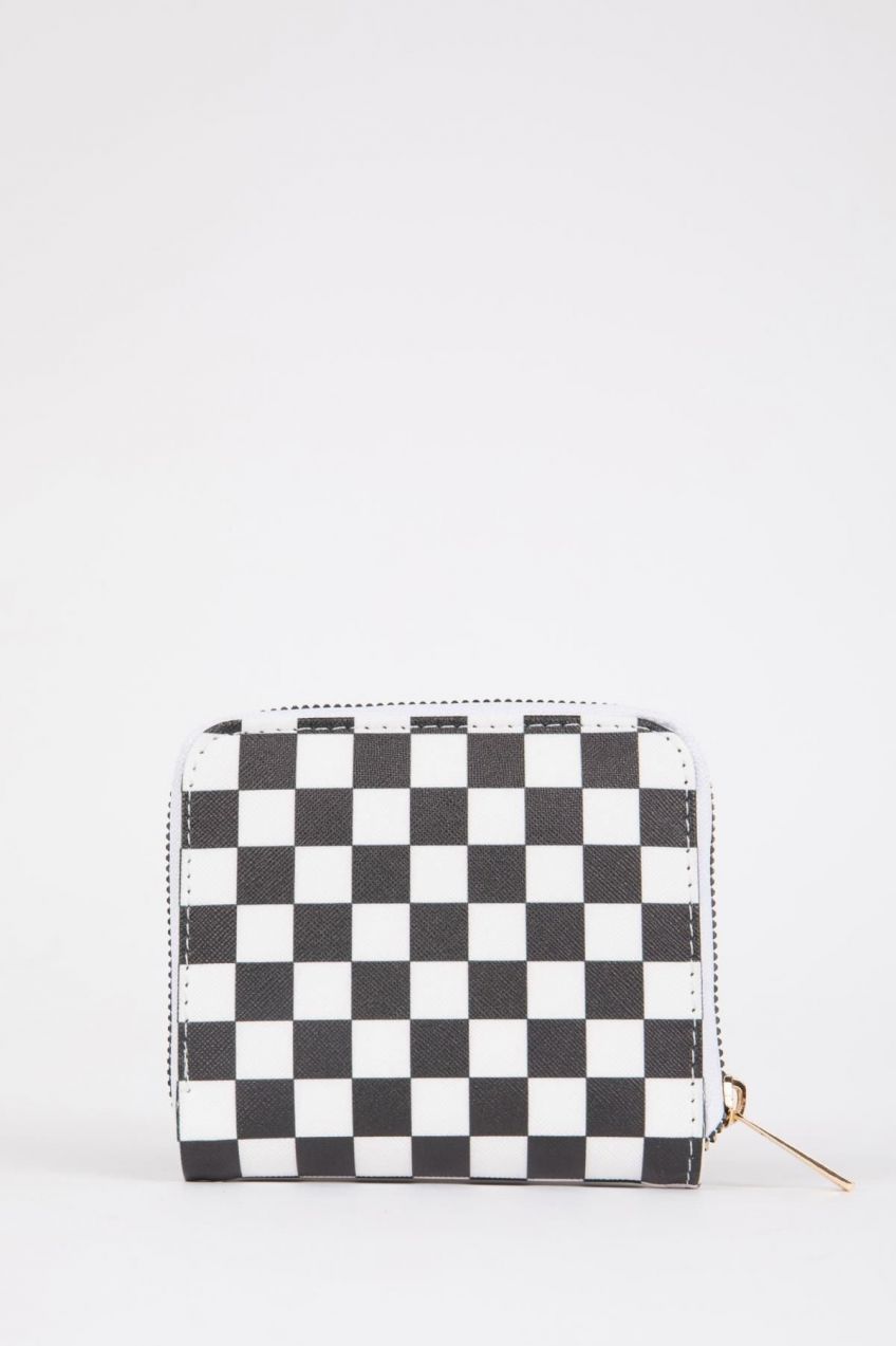 DEFACTO Women's Checkerboard Patterned Faux Leather Wallet