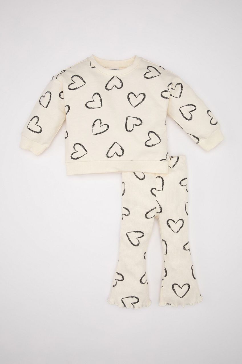 DEFACTO Baby Girl Heart Patterned Sweatshirt Bottom 2-Piece Set