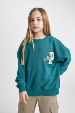DEFACTO Girl's Oversize Fit Crew Neck Sweatshirt
