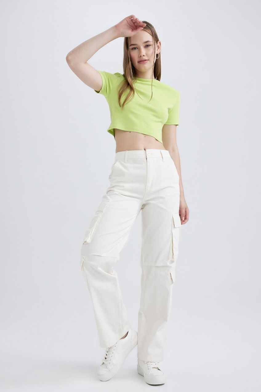 DEFACTO Coool Straight Fit Cargo Gabardine 100% Cotton Trousers A6265ax23sm