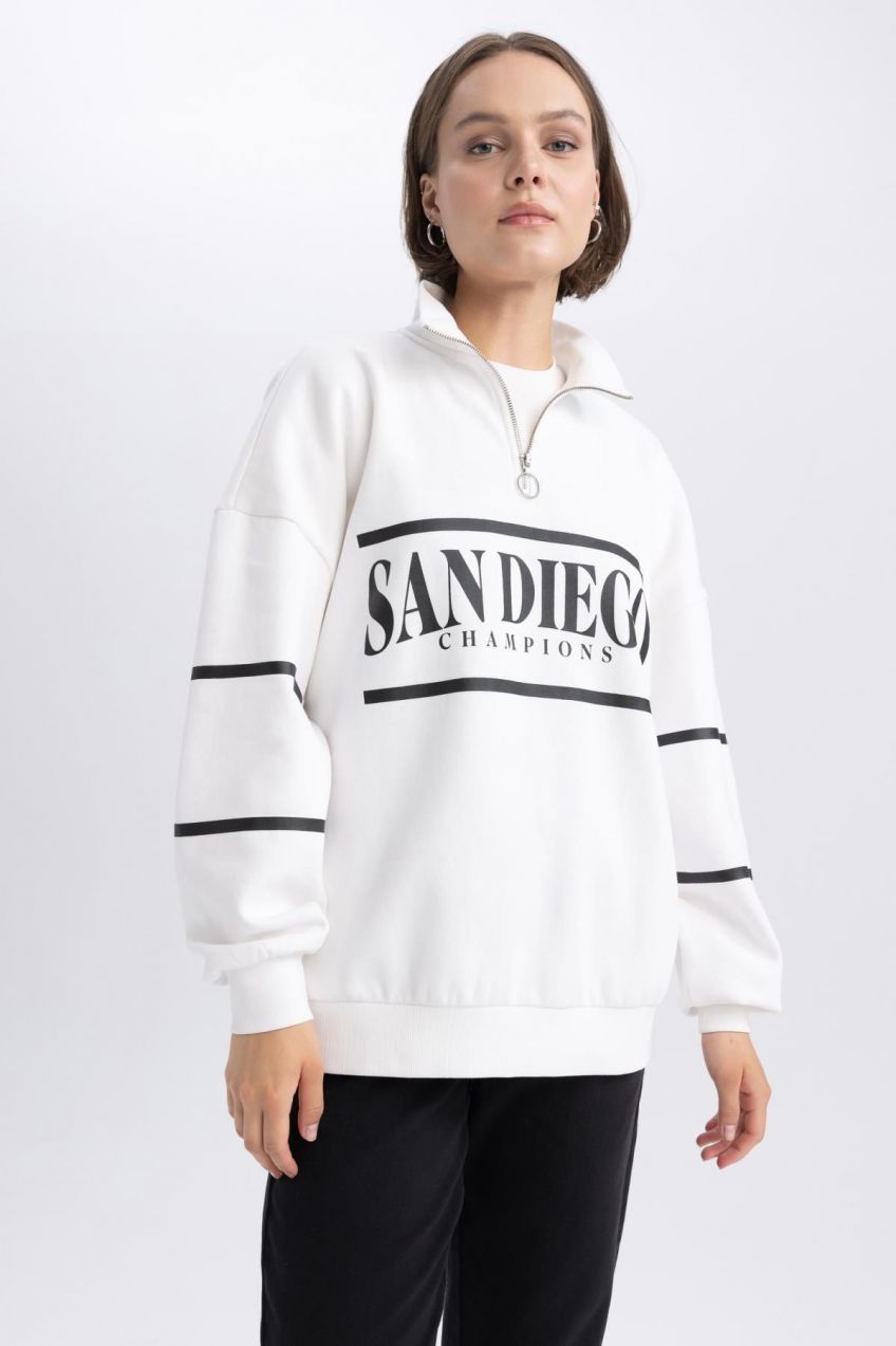 DEFACTO Oversize Fit Half Zipper Thick Sweatshirt