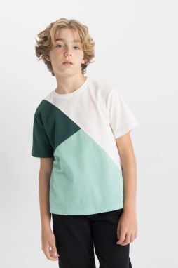 DEFACTO Boy's Crew Neck Color Block Pique Short Sleeve T-Shirt