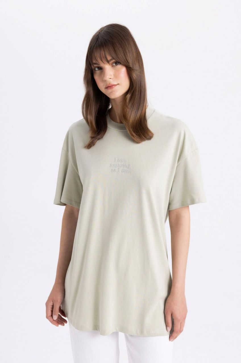 DEFACTO Crew Neck Printed Short Sleeve T-Shirt Tunic