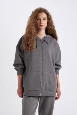 DEFACTO Oversize Fit Hooded Zipper Sweatshirt