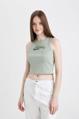 DEFACTO Fitted Printed Crew Neck Ribbed Camisole Athlete
