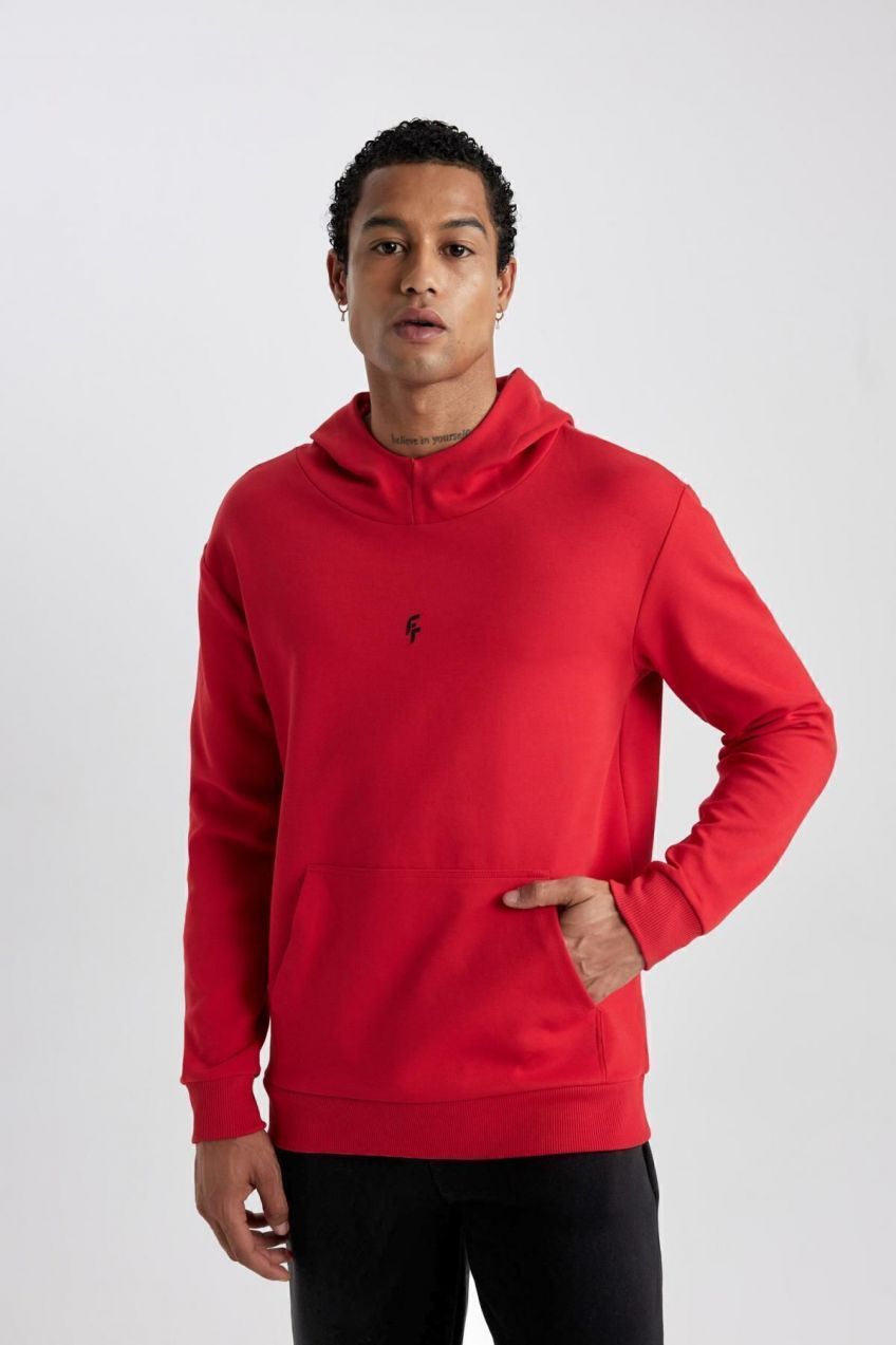 DEFACTO Fit Standard Fit Hooded Scuba Diving Fabric Sweatshirt
