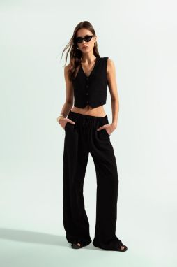 DEFACTO Wide Leg Three Pockets Regular Waist Standard Length Linen Blended Pants