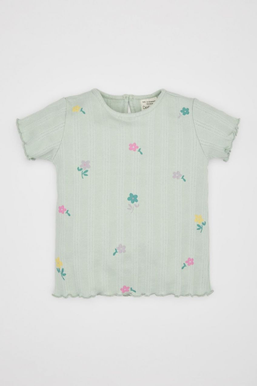 DEFACTO Baby Girl Floral Ribbed Camisole Short Sleeve T-Shirt