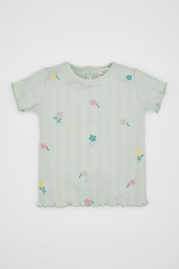 DEFACTO Baby Girl Floral Ribbed Camisole Short Sleeve T-Shirt