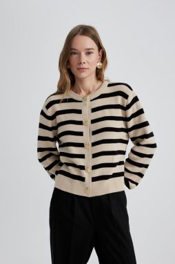 DEFACTO Regular Fit Striped Crew Neck Cardigan