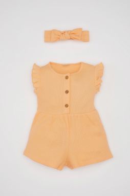 DEFACTO Baby Girl Waffle Sleeveless Jumpsuit Bandana Set of 2