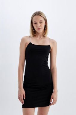 DEFACTO Bodycon Square Neck Black Strap Mini Dress
