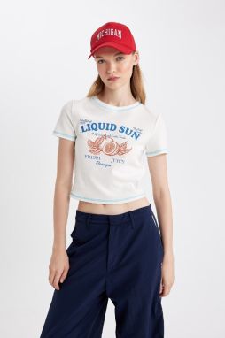 DEFACTO Cool Fitted Crew Neck Printed Ribbed Short Sleeve T-Shirt