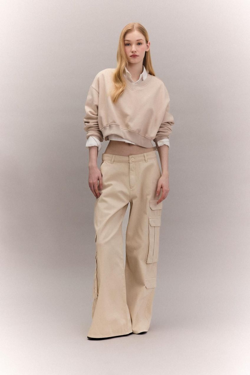 DEFACTO Cool Wide Leg Cargo Gabardine Trousers
