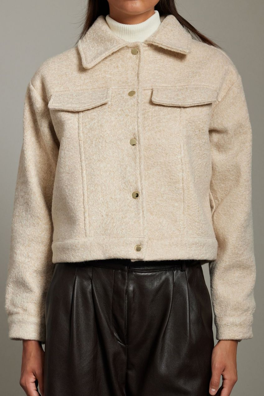 Trendyol Limited Edition Ecru Regular Mold Fit Boucle Thin Jacket Coat