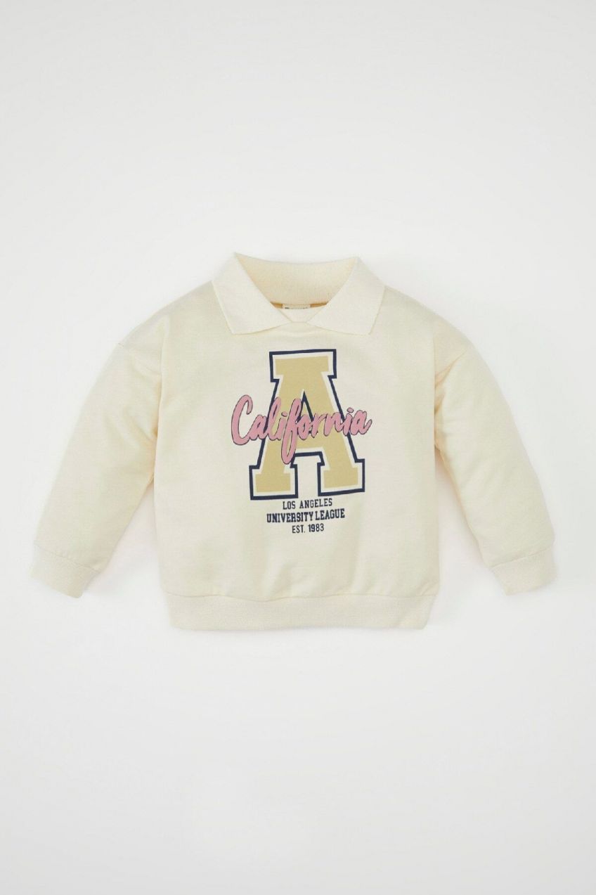 DEFACTO Baby Girl Shirt Collar Printed Sweatshirt