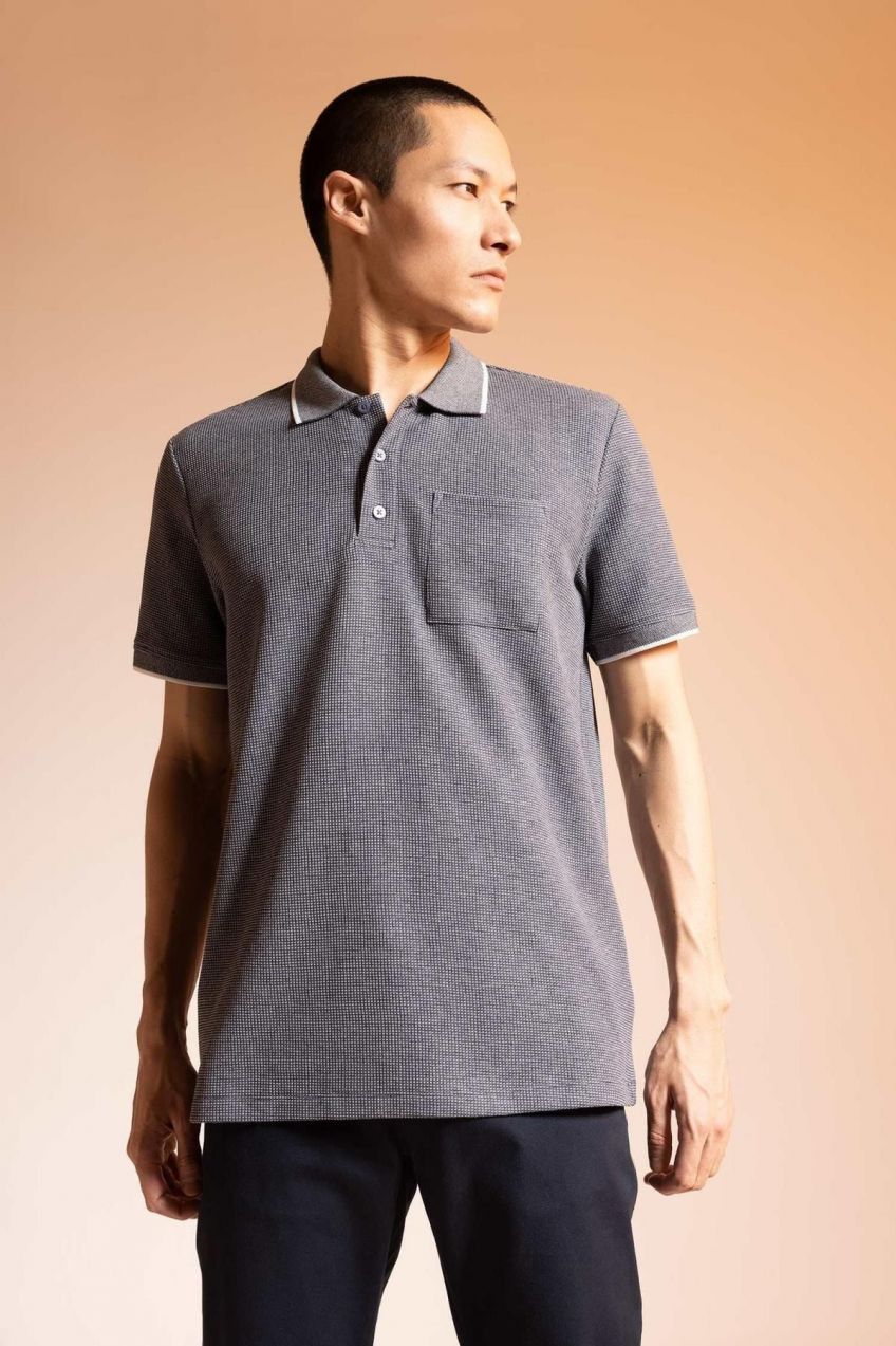 DEFACTO Regular Fit Polo Neck Stripe Detailed Short Sleeve T-Shirt