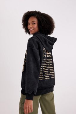 DEFACTO Oversize Fit Back Printed Hooded Washed Faded Effect Sweatshirt