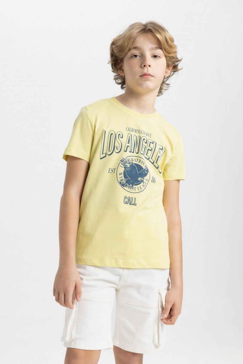 DEFACTO Boy's Crew Neck Printed Short Sleeve T-Shirt