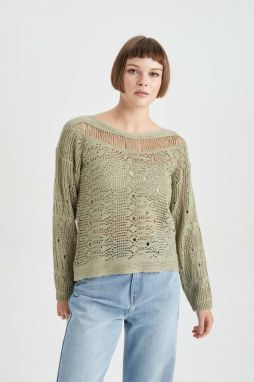 DEFACTO Boat Neck Openwork Sweater