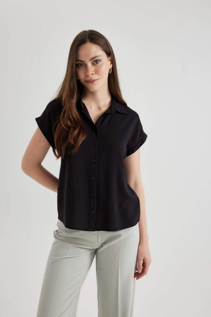 DEFACTO Regular Fit Basic Short Sleeve Viscose Shirt