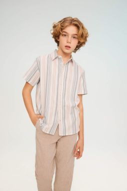 DEFACTO Boys' Striped Twill Short Sleeve Shirt