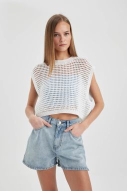 DEFACTO Knit Pattern Cotton Crochet Crop Sweater