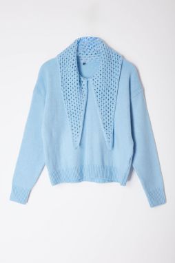 Trendyol Limited Edition Light Blue Wide Pattern Soft Texture Openwork/Hole Knitwear Sweater