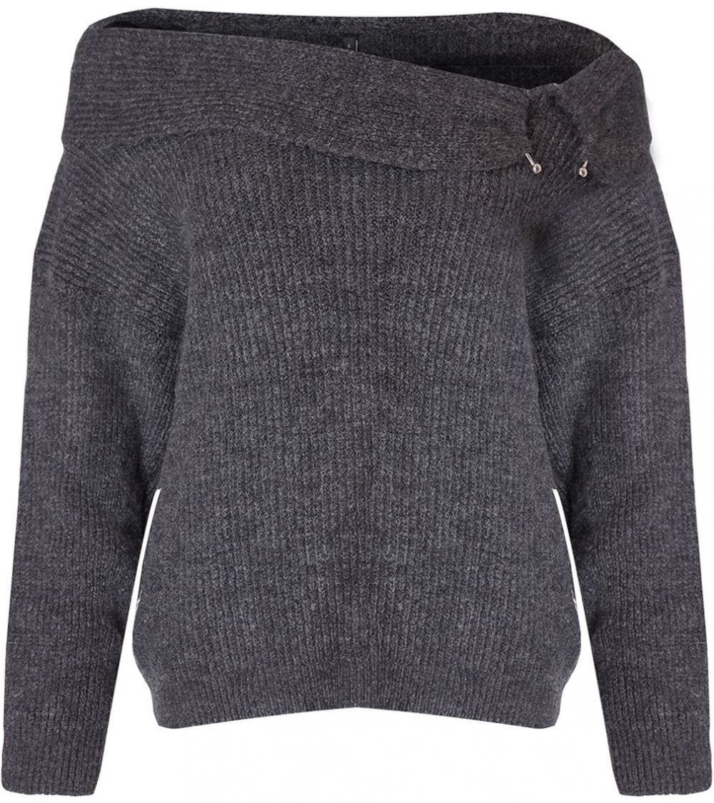 Trendyol Anthracite Carmen Collar Knitwear Sweater