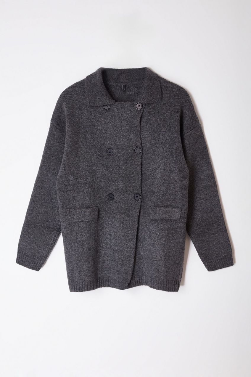 Trendyol Anthracite Midi Soft Texture Knit Cardigan