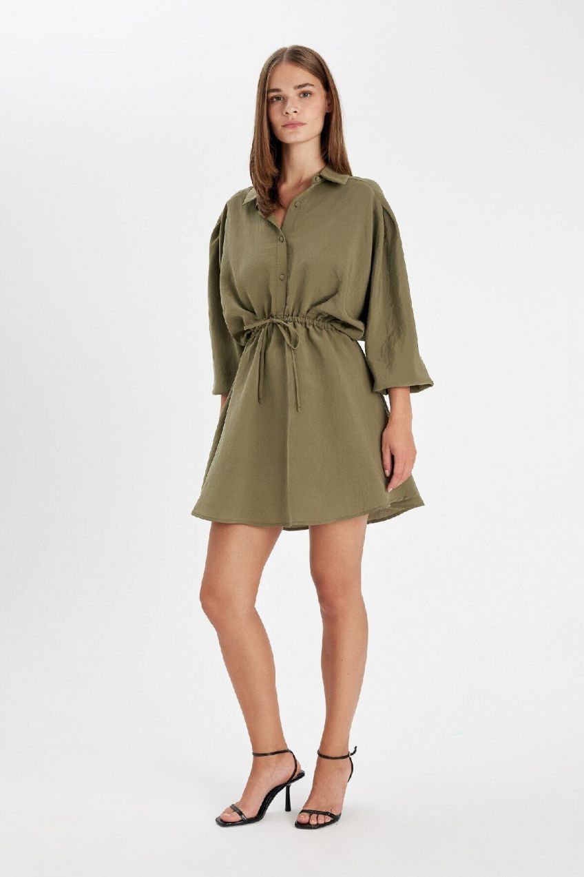 DEFACTO Shirt Collar Modal Long Sleeve Mini Dress