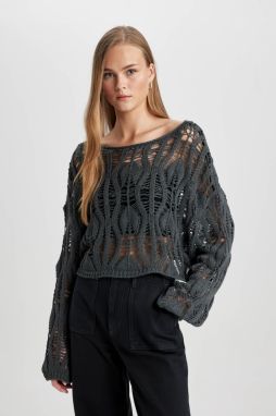 DEFACTO Cool Relax Fit Open Shoulder Crochet Sweater
