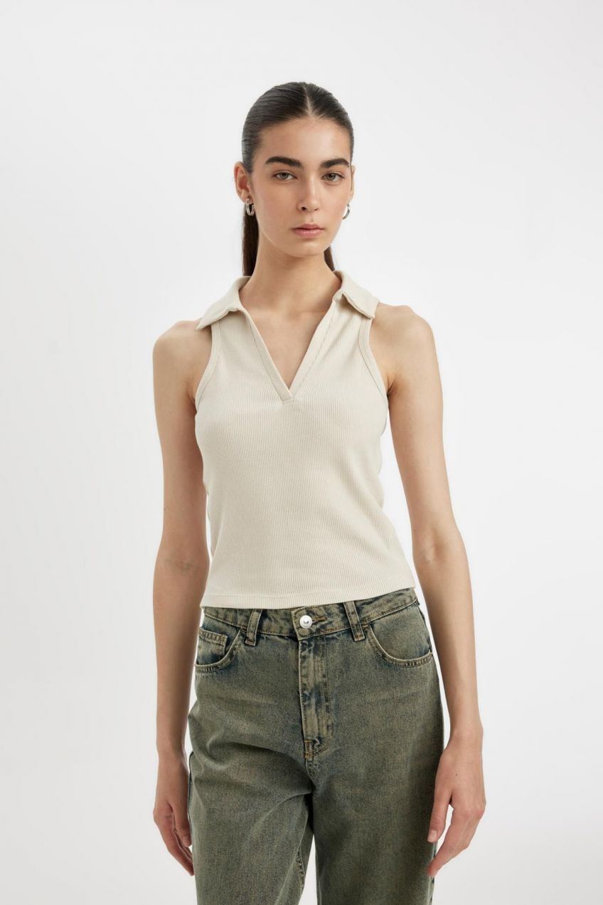 DEFACTO Slim Fit Polo Neck Ribbed Camisole Athlete