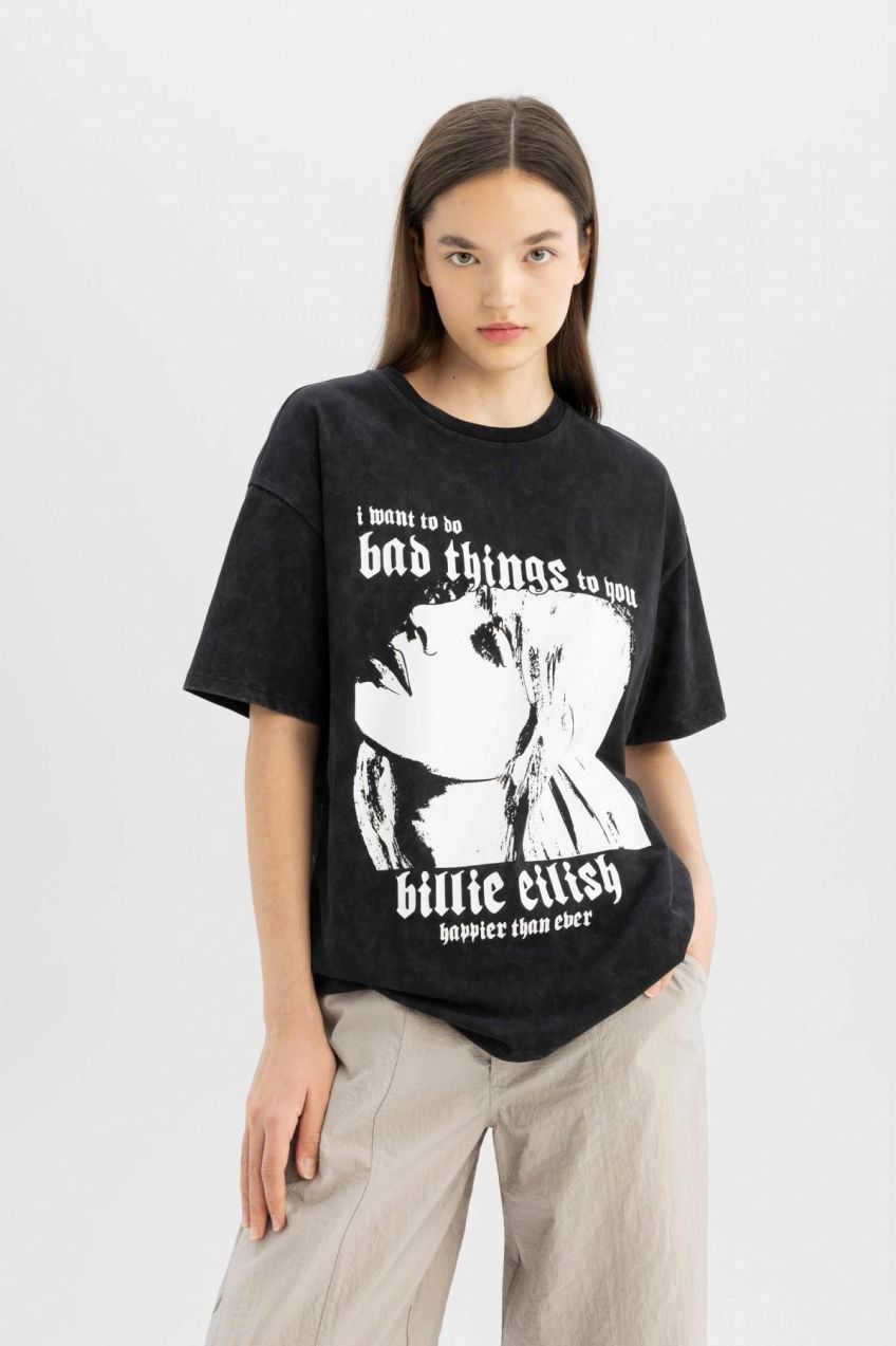 DEFACTO Cool Billie Eilish Oversize Fit Crew Neck Short Sleeve T-Shirt
