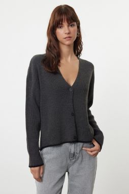 Trendyol Anthracite Hem Detailed Wide Pattern Knitwear Cardigan
