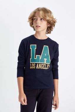 DEFACTO Boy's Crew Neck Printed Long Sleeve T-Shirt