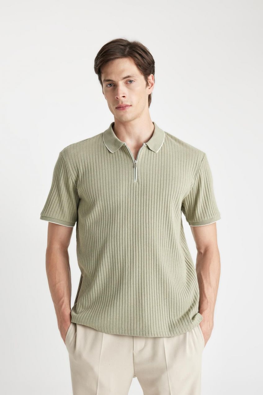 DEFACTO Slim Fit Zippered Short Sleeve Polo T-Shirt