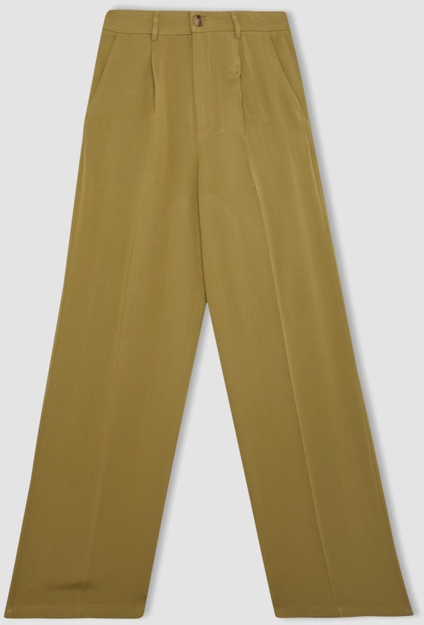 DEFACTO Wide Leg Pocket High Waist Wide Leg Collared Linen Blended Trousers