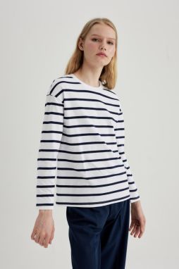 DEFACTO Regular Fit Striped Combed Cotton Long Sleeve T-Shirt