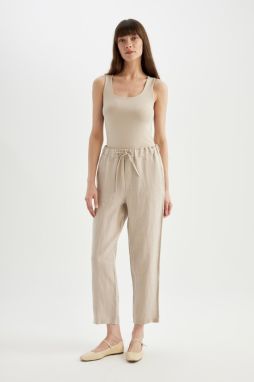 DEFACTO High Waist Short Leg Linen Trousers with Jogger Pockets