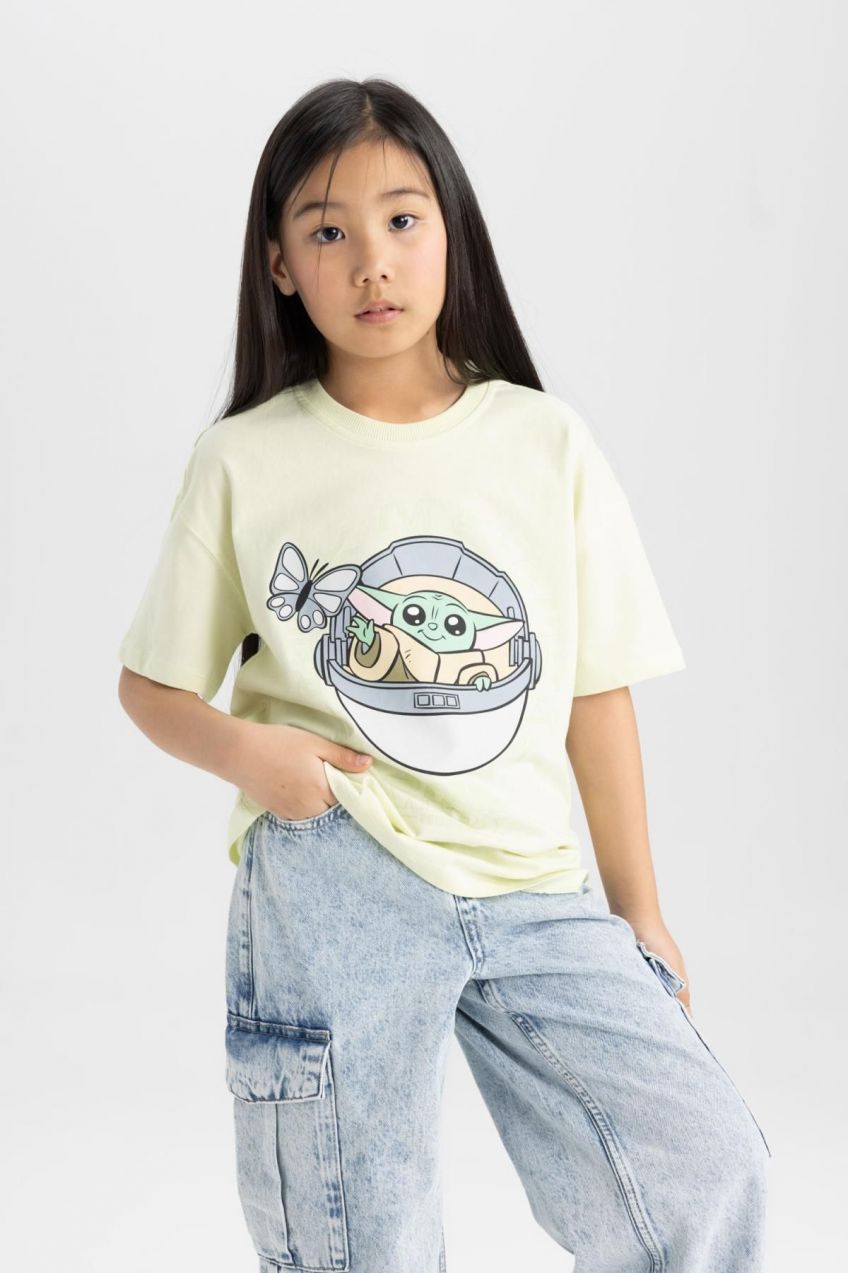 DEFACTO Girls Star Wars-Mandalorian Relax Fit Short Sleeve T-Shirt