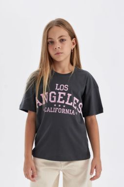 DEFACTO Girl's Relax Fit Printed Short Sleeve T-Shirt
