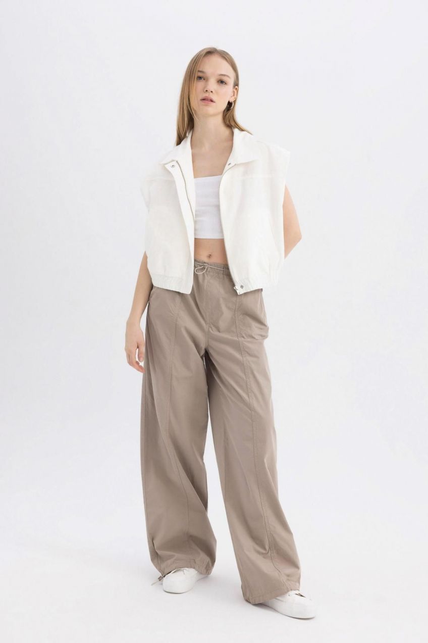 DEFACTO Wide Leg Double Pocket High Waist Standard Size Poplin Trousers