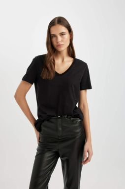 DEFACTO Regular Fit V Neck Short Sleeve 100% Cotton T-Shirt