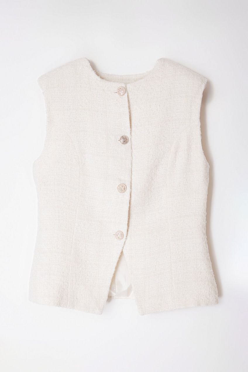 Trendyol Ecru Regular Tweed Round Crew Neck Woven Vest