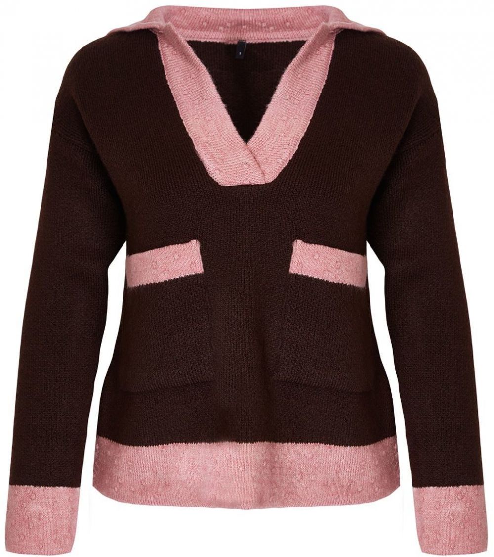 Trendyol Brown Color Block Knitwear Sweater