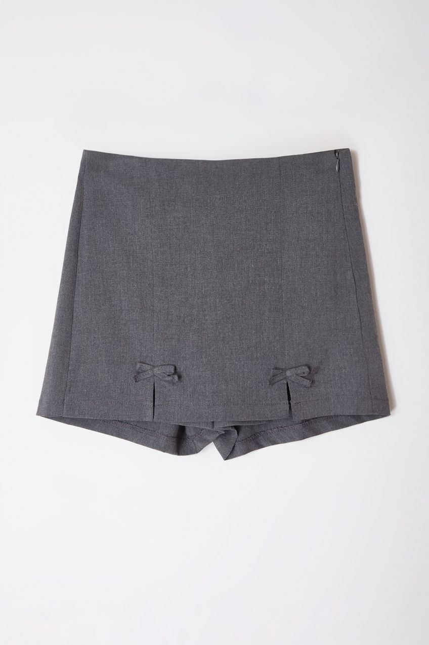 Trendyol Gray Bow Detailed Slit Mini Woven Shorts Skirt